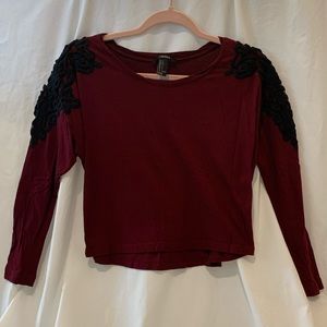 Forever 21 Maroon Long Sleeve Cropped Shirt
